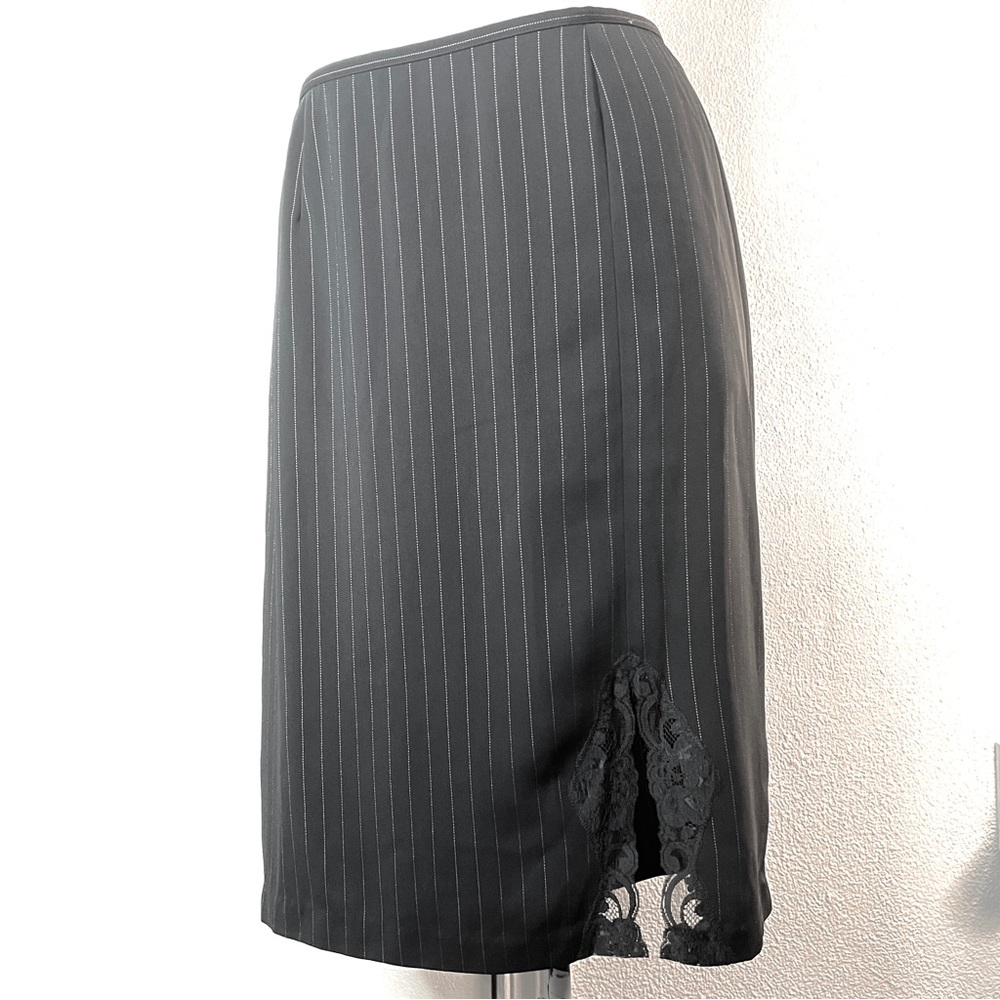 LANE BRYANT/VENEZIA: Black Pinstripe Skirt with Lace Detail Size 14/16